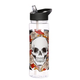 Puckator Skulls and Roses - Kids Drinks Bottle With Flip Straw - Reusable Water Bottle For Girls And Boys With A Carry Handle - Bpa Free - For School Nursery - Union Jack Skull Design - Pp 550ml