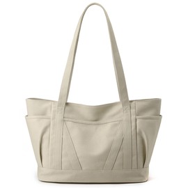 Women Tote Bag Canvas Casual Top Handle Satchel Large Capacity Handbag with Zipper Hobo Bag for Work Travel Shopping, Beige