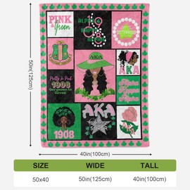 50 x 40 FT Flannel Aka Blanket, Pink and Green Graduation Sorority Gifts Throw for Women Girls Fans, Ultra-Soft Single Sided Souvenirs Blankets All Seasons Warm Cozy for Sofa Chairs Bed Office Home