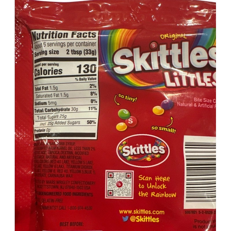 Skittles Littles Grab & Go Size 7.2 Oz Resealable Bag