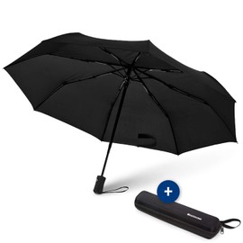 SWISSONA 1x Regenschirm in schwarz, Winddicht, leicht & kompakt, Auf-Zu-Automatik inkl. Schirm Tasche | Taschenschirm, Reise-Regenschirm, Outdoor-Regenschirm, Automatik-Regenschirm