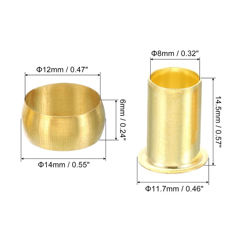 Patikil 12mm Tube OD Brass Compression Sleeves and Ferrules, 20
