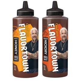 Guy Fieri’s Flavortown BBQ Sauce Variety Pack - Honey BBQ Sauce, Smokey BBQ Sauce, Barbecue Sauce Set, For Chicken Wings & Ribs - Smokin’ Hickory & Money Honey Barbecue - 12 Oz Each (Pack of 2)
