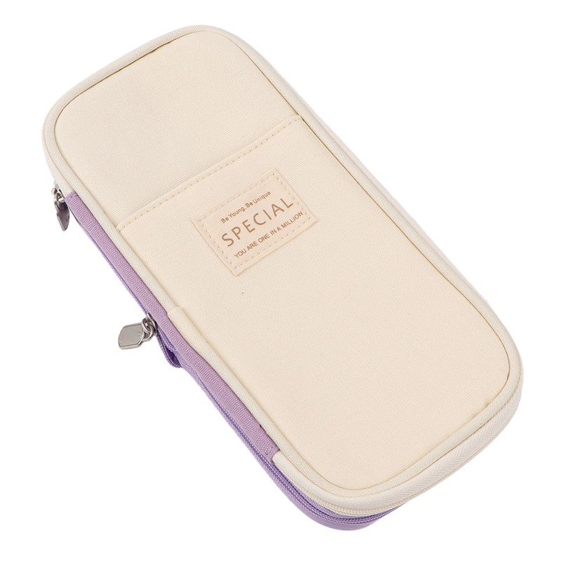 Large Pen Bag Simple Style Canvas Mesh Pockets Pen Slots