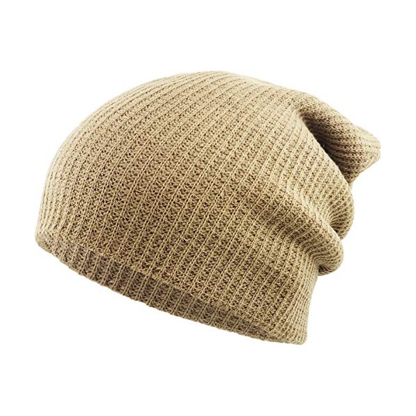 Funky Junque Mens Daily Beanie Knit Slouch Hat: Solid Khaki
