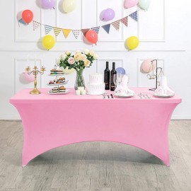 Pink Spandex Tablecloth 6ft Tight Fitted Washable Stretch Table Cover Rectangular for Dinner Wedding Banquet Events Birthdays Party Cloth