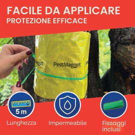 PestMagnet - Rotolo di Nastro collato Giallo per Alberi – 5 Metri – Laccio di Fissaggio Incluso – Resistente all'umidità – Trappola a Banda Adesiva Efficace Contro i parassiti degli Alberi