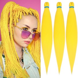 26 Inch Pre Stretched Braiding Hair 3 Packs Yellow Braiding Hair for Box Braids Hot Water Setting Easy Braid Yaki Texture EZ Braids Synthetic Hair Extensions Crochet Bradids Hair/Yellow