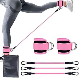Leg Bounce Pull Rope, Puller Taekwondo Training Band, Ankle Resistance Rope, Ankle Strap Fitness Equipment for Legs, Buttocks Training Equipment (1 Set Pink)
