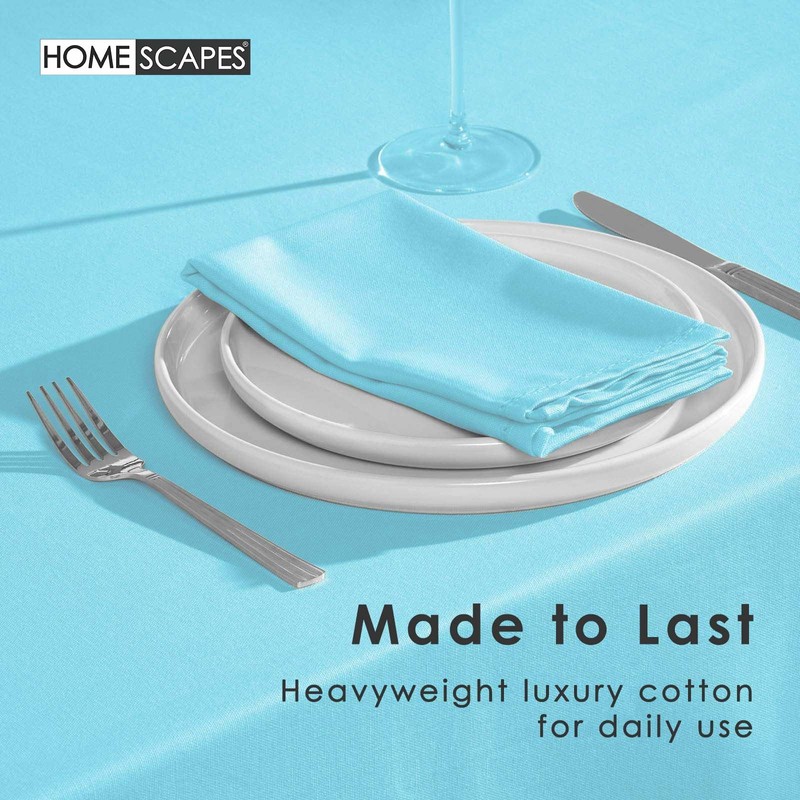 HOMESCAPES Blue Table Cloth, Plain Cotton Tablecloth, Large Rectangular, Handcrafted