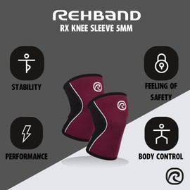 Rehband Knee Support for Weight Training, Knee Support for Cross Fit and Heavy Training, Knee Sleeve Made of 5 mm Neoprene, Available in Many Colours and Sizes, Unisex, Colour: Burgundy - Pack of 1, Size: XS