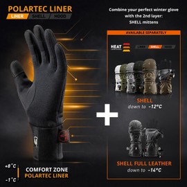 THE HEAT COMPANY – POLARTEC LINER - Warm Touch Screen Gloves - Premium Quality - Black Winter Gloves - Unisex - Perfect Thermal Gloves For Sports, Running & Work - Size 7