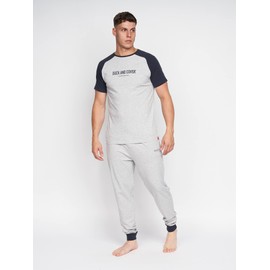 Duck & Cover Mens Nightwear Pyjamas Set Cotton Top Bottom Loungewear Casual(XL,VIANNEY/GREY MARL)