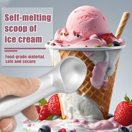 ZEVONDA Ice Cream Scoop - Aluminum Ice Cream Scooper One-Piece Design Non-Stick Cookie Spoon for Hard Ice Cream, Fruit, Mashed Potato, Silver