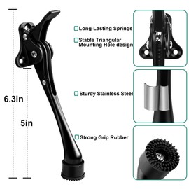 Tope de puerta de 6 pulgadas para parte inferior con goma antideslizante, soporte inferior resistente de un toque, toque, tope de puerta de metal ajustable negro, paquete de 4