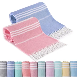2 Packs Cotton Turkish Beach Towels Quick Dry Sand Free Soft Absorbent Extra Large XL Big Blanket Adult Oversized Bath Pool Swim Towel Lightweight Thin Sandless Fast Drying Compact No Sand Packabl