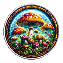 Mushrooms Patch 3" Iron-on Sublimated Applique for Clothing Vest Jacket, Retro Badge, Sew-on Decorative Craft, Planets Cosmos, Vintage, Stars Moon, Hippie, Woodstock Logo, Psychedelic, S58
