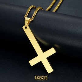 Akascord Cross Necklace for Men, Gold Inverted Cross Pendant Necklace Stainless Steel Chains Men's Cross Chain Jewelry Link Chain Rock Men's Necklace for Boys (Gold)