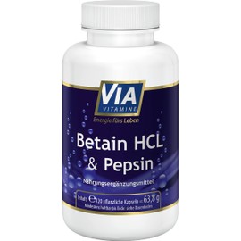 Via Vitamine Betain HCL + Pepsin 120 vegane Kapseln, 1700mg Betain HCL, hochdosiert, in Deutschland hergestellt