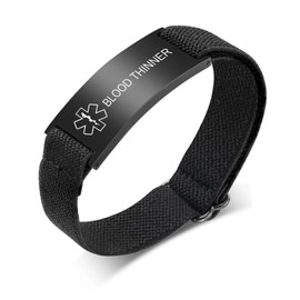 MEALGUET Blood Thinner Medical Alert Bracelet for Men - Elastic Strap Stainless Steel ID Bracelets Engraved Medic Info Emergency Awareness Medical ID Bracelet,Comfort fit