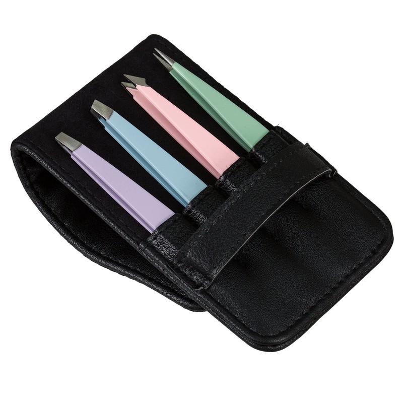 4-Piece Professional Tweezers Set with Case | Stainless Steel |