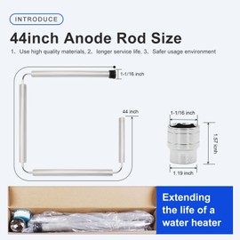 Laofudech 44 Inch Flexible Magnesium Water Heater Anode Rod 3/4" NPT Thread Replacement for AO Smith, Rheem, Reliance, Richmond, Kenmore, GE & State Includes 1-1/16" Hex Socket Tool & Teflon Tape
