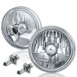 Octane Lighting 5 3/4 Inch Halogen Headlight Diamond Crystal Headlamp Clear 60/55W H4 Light Bulb Pair