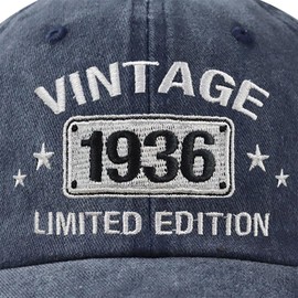 Vintage 1936 Limited Edition Hats for Men Women, 88th Birthday Retirement Gifts Mom Dad, 88 Year Old Adjustable Embroidered Baseball Cap Navy