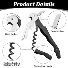 4 Stück Professioneller Korkenzieher, Weinflaschenöffner Sommelier für Alle Arten von Kork und Bierflaschen mit Teflon-Spirale + Folienschneider (Schwarz)