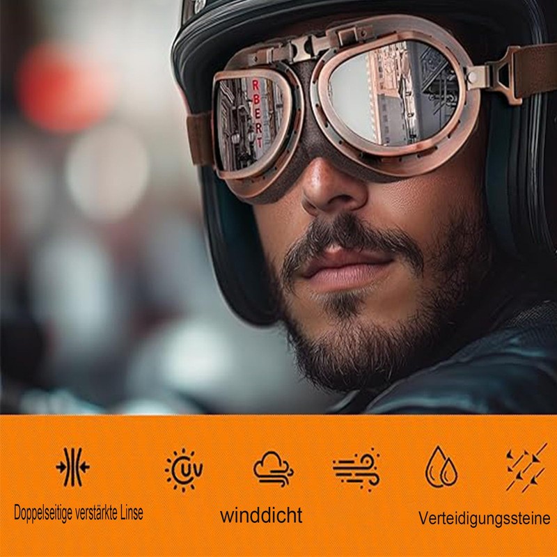 fufupaw Motorcycle Goggles Retro Motorcycle Goggles Windproof Aviator Goggles Windproof
