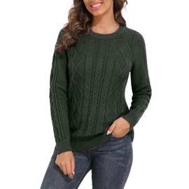 PrettyGuide Women's Sweater Crewneck Cable Knit Long Sleeve Pullover Tops L Green