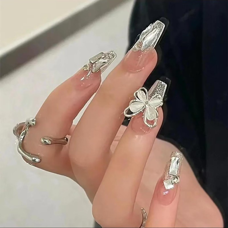 LUYING False Nail Tips, 24 Pieces, 3D Handmade Nail Tips,