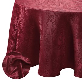 Elrene Home Fashions Caiden Elegance Damask Waterproof, Stain & Wrinkle Resistant Fabric Tablecloth, 90" Round, Cranberry