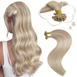 Moresoo Bonding Extensions Real Hair Blonde Keratin Bondings Real Hair Ash Blonde with White Blonde Hair Extensions Real Hair Bondings U-Tip Extensions Keratin 55 cm 50 g #18/613