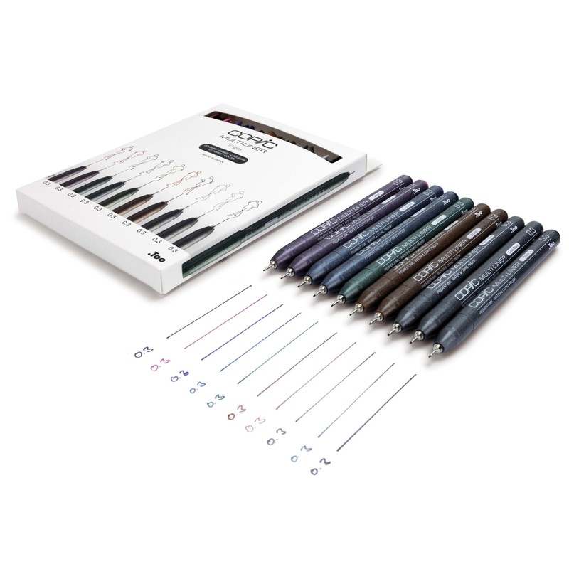 COPIC Multiliner Set "Colors", 10 Fineliner Pens in Various Colours,