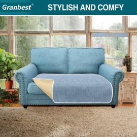 Granbest Non-Slip Sofa Seat Covers 2 Seater Thick Chair Cover Protectors from Pets Universal for All Seasons (2 Seater, Azure Blue)