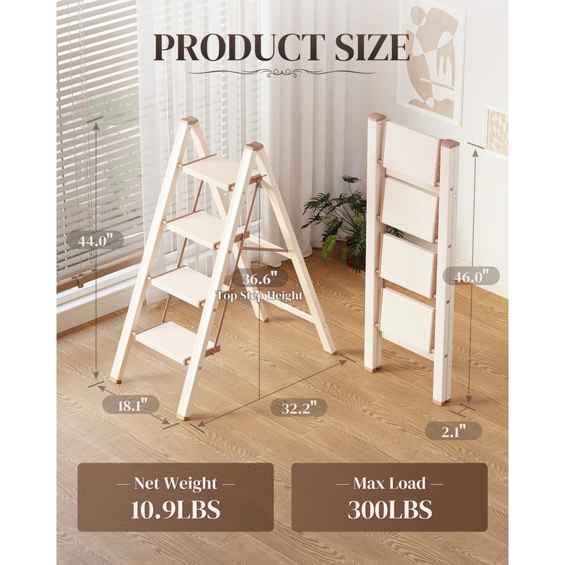 GameGem 4 Step Ladder, Folding Step Stool with Wider Pedal,
