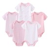 Kiddiezoom Unisex-Baby Boys Girls 5-Pack Short-Sleeve Embellished Bodysuit-Cute Pink