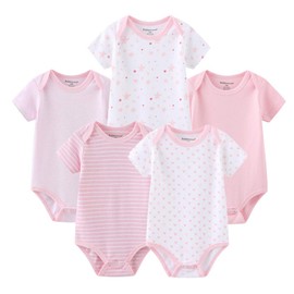 Kiddiezoom Unisex-Baby Boys Girls 5-Pack Short-Sleeve Embellished Bodysuit-Cute Pink