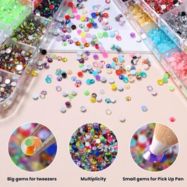 Sinyanail 12780pcs Multicolor Nail Art Rhinestones Kit 2-6mm Mix Crystals AB Flatback Jelly Mermaid Pearl Rhinestones Stones Gems with Pick Up Pen and Curved Tweezer (5 box-3mm)