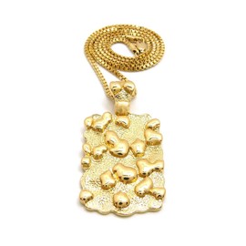 MAXBLING81 Hip Hop Rapper Style Jewelry Golden Nugget Dog Tag Pendant & 2mm 18" 20" 24" Brass Box Chain Necklace for Men, Women, Gift (18" CHAIN)