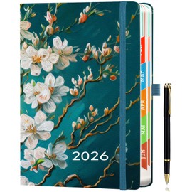 Calendar 2026 A5 (21.5 x 15 cm) Daily Planner - in German, 1 Day 1 Page Diary, Jan - Dec 2026, Colourful Tabs, Inspirational Quotes, Inner Pocket & Pen - Dark Green