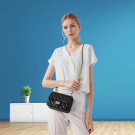 Jopchunm Designer Handbags Leather Clutch Small Quilted Purse Crossbody Bags for Women, Black, Small