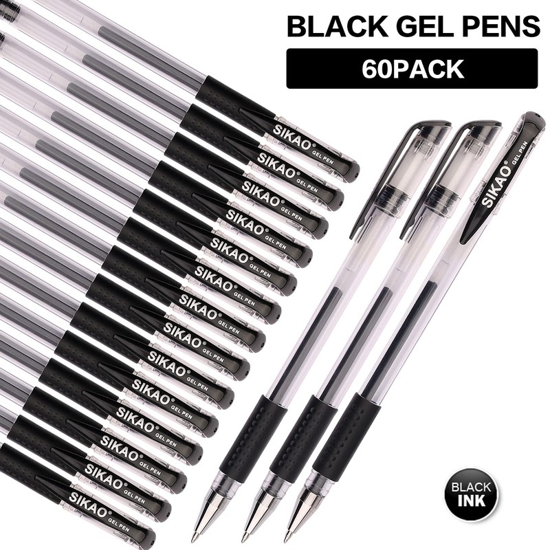Black Gel Pens Bulk SIKAO 60 Pack Gripped Stick Gel
