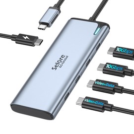 USB C Splitter USB C Video Output, 4K/60Hz DP Alt Mode, USBC Hub Multiport Adapter with 2 x C Ports Video Output, 10 Gbps Data Transfer, 100 W PD, 5-in-1 Dual Monitor Adapter for Windows