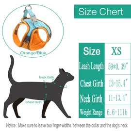 ORIA Pet Harness, Dog Harness, Cat Harness and Leash Set, Breathable Pet Vest, Reflective Strips Jacket for Small Kitten, Puppy, Rabbit, Orange and Blue, XS