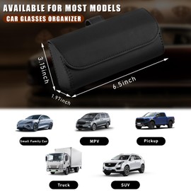 Augeny Sunglasses Holder for Car Sun Visor, Leather Auto Eyeglasses Storage Case with Hidden Magnetic Closure, Protective Glasses Organizer Box, Vehicle Visor Accessories for Woman Man (Black)
