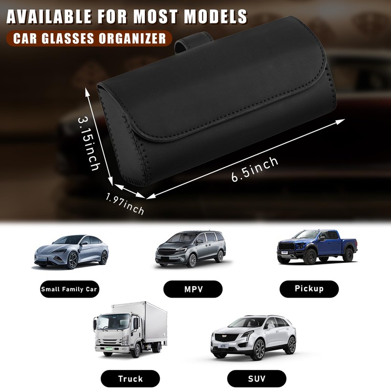 Augeny Sunglasses Holder for Car Sun Visor, Leather Auto Eyeglasses