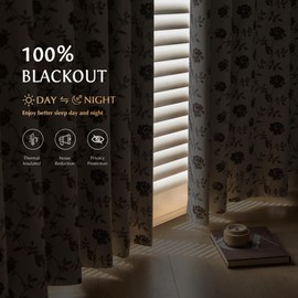 Beauoop Floral 100% Blackout Curtains 63 Inches Long 2 Panels for Bedroom Living Room Brown on Beige Vintage Rose Flower Patterned Room Darkening Thermal Soundproof Grommet Window Drapes, 52X63
