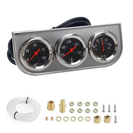 CNSPEED - Kit de triple calibre de 52 mm, panel chapado en cromo 3 en 1, medidor de presión de aceite Fahrenheit, amperímetro de temperatura del agua para coche, barco, camión, cara negra